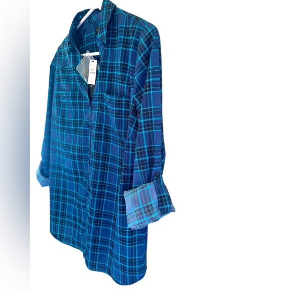 Talbots Blue Plaid Button-Up Lightweight Polyester Top (NOT flannel) Sz M - Picture 3 of 4
